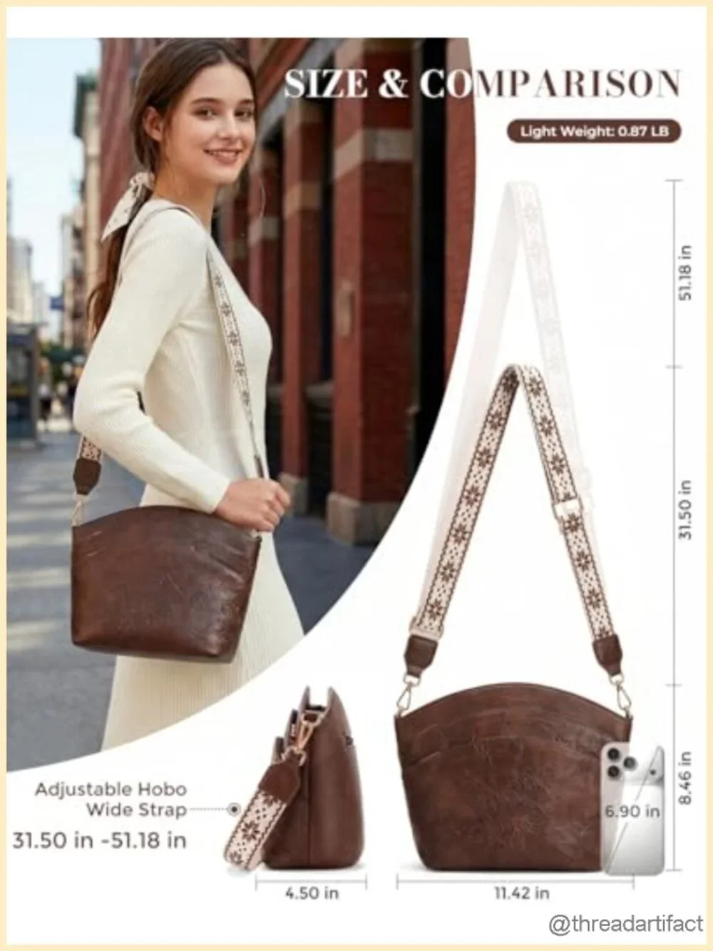 Vegan Leather Crossbody Bag with Boho Strap, Shoulder Handbag